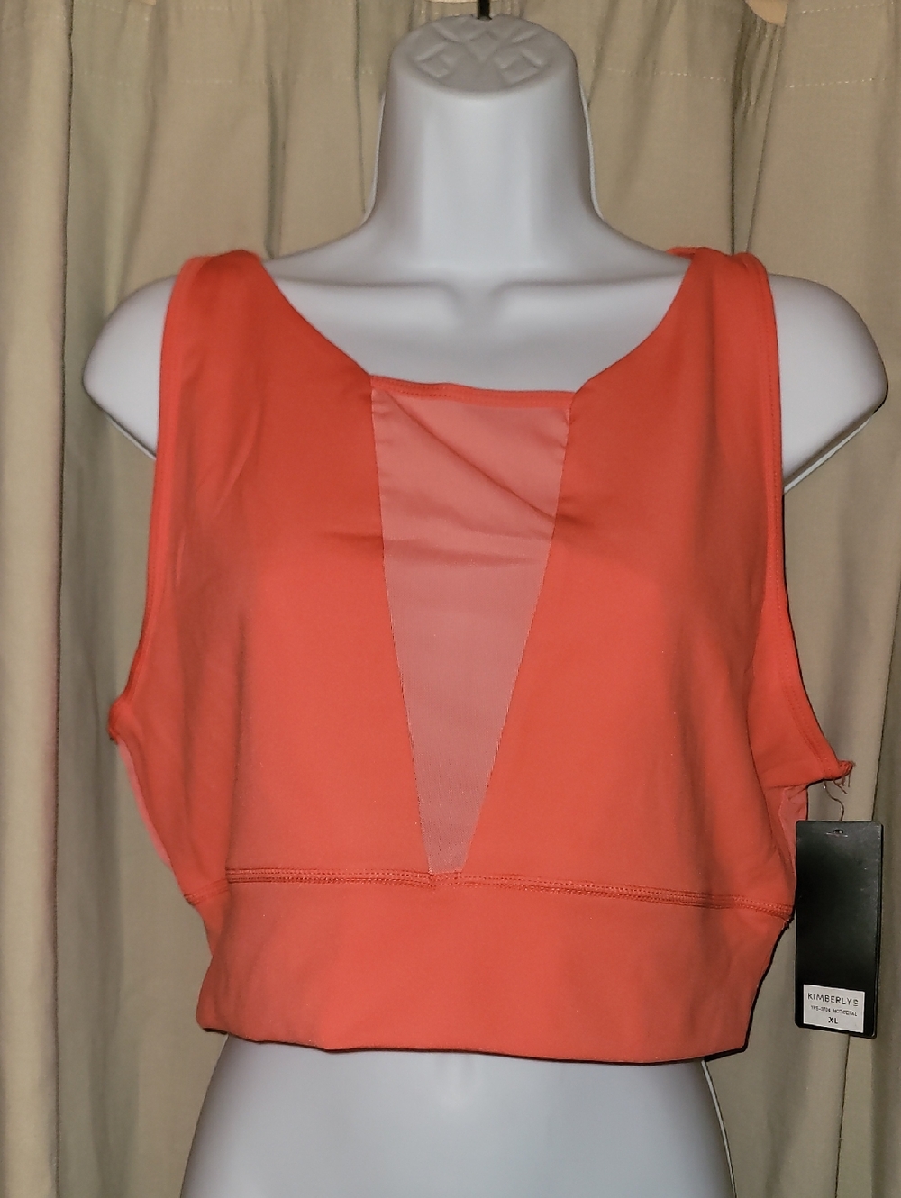Kimberly Taylor Coral Mesh V-Panel Cropped Tank